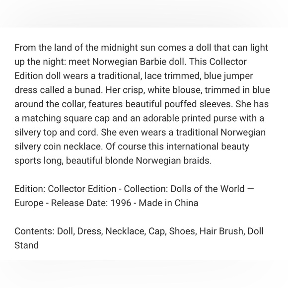 COLLECTOR EDITION NORWEGIAN BARBIEπΉ - Picture 7 of 8